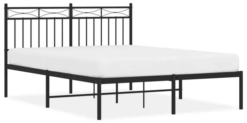 373690 vidaXL Cadru de pat metalic cu tăblie, negru, 135x190 cm