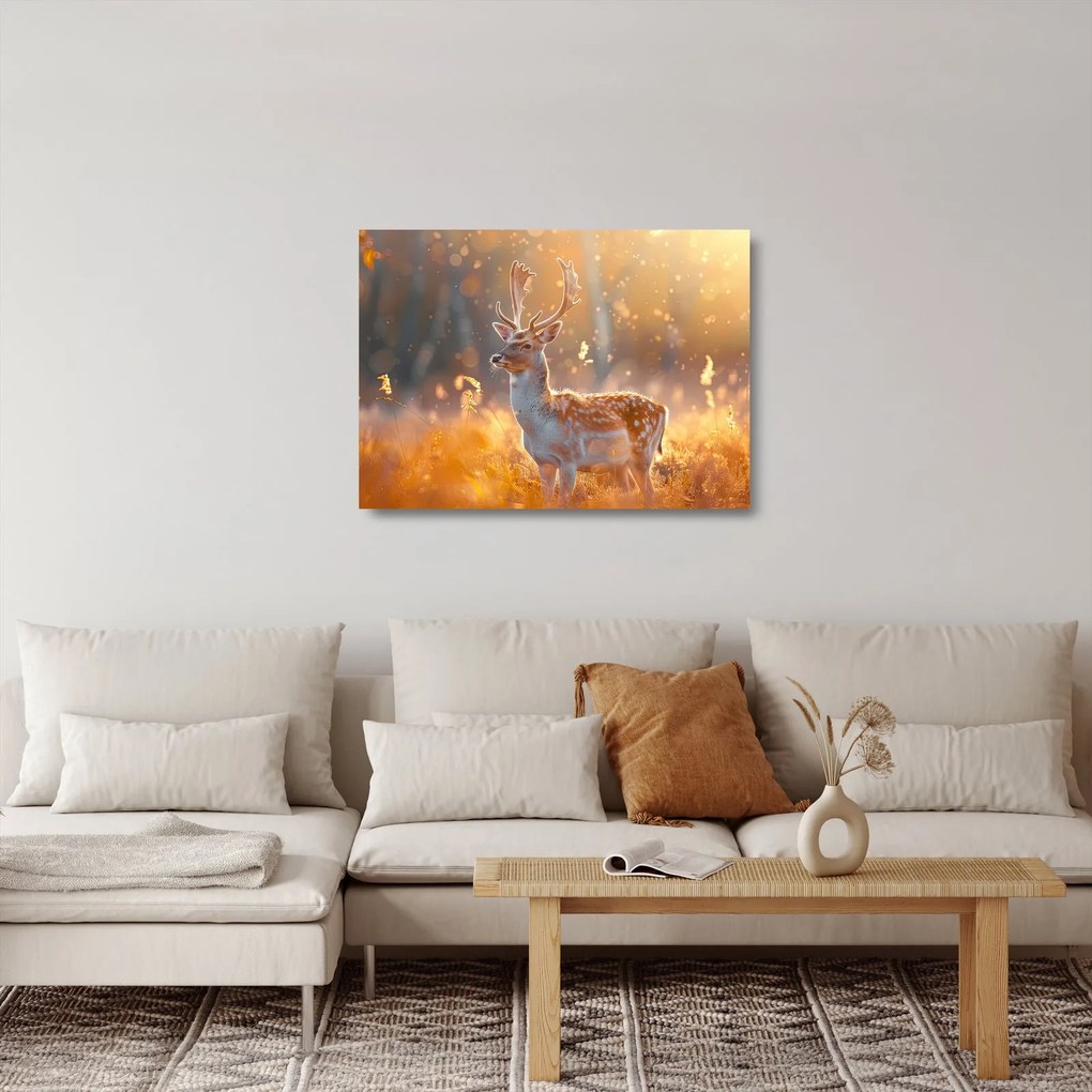 Tablou pe sticlă - Cerb în câmp (70x50 cm)