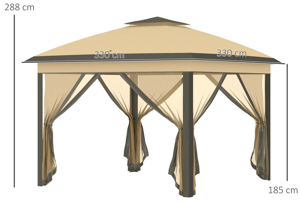 Outsunny Foișor Pliabil cu Plasă de Tânțari, Baldachin Dublu, Înălțime Reglabilă și Geantă de Transport, 330x330x288 cm, Bej | Aosom Romania
