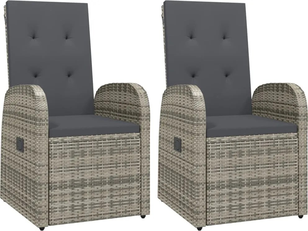 vidaXL Scaune de grădină rabatabile cu perne, 2 buc., gri, poliratan