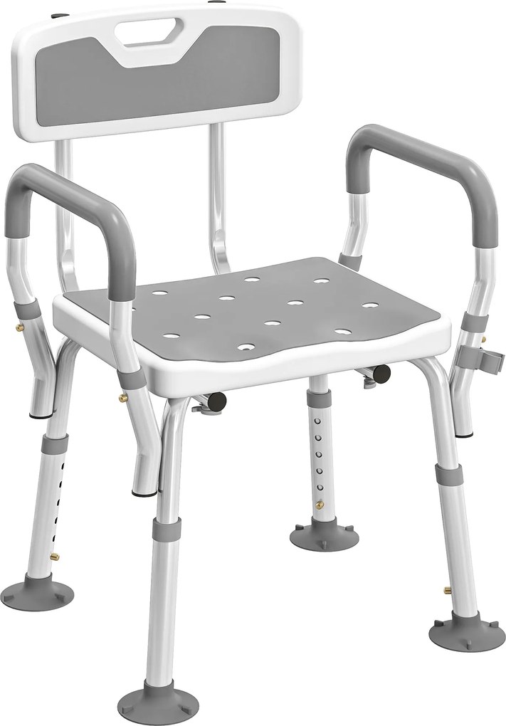 HOMCOM Taburet/Scaun de duș ergonomic înălțime reglabilă picioare antiderapante 56,5 x 53,5 x 87 cm alb și gri | Aosom Romania