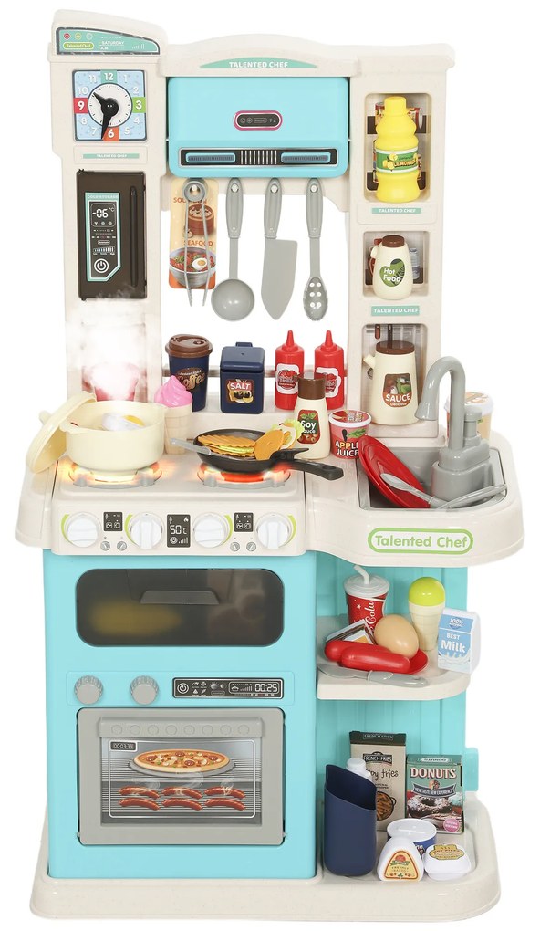 AIYAPLAY Bucătărie de Jucărie pentru Copii 3-6 Ani cu 92 de Accesorii, din PP, PE și ABS, 44.5x24x79 cm, Verde | Aosom Romania