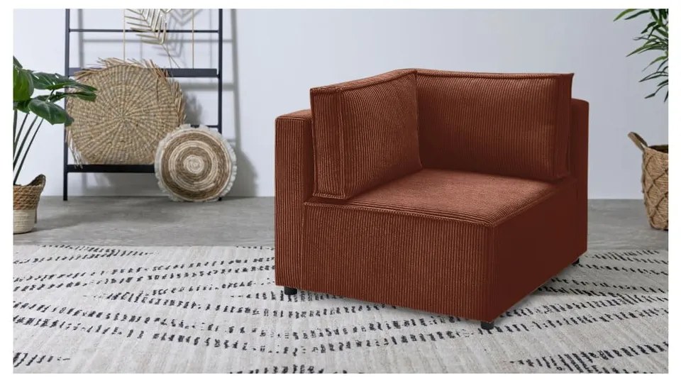 Modul pentru canapea modulară cărămiziu cu tapițerie din catifea reiată (cu colț variabil) Nihad modular – Bobochic Paris