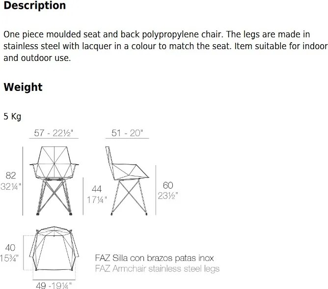 Set de 4 Scaune moderne cu brate de exterior / interior design premium FAZ INOX LEGS ARMCHAIR 54045 Vondom