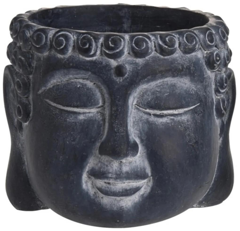 Ghiveci Buddha, 16x16x12.5 cm, ciment, negru