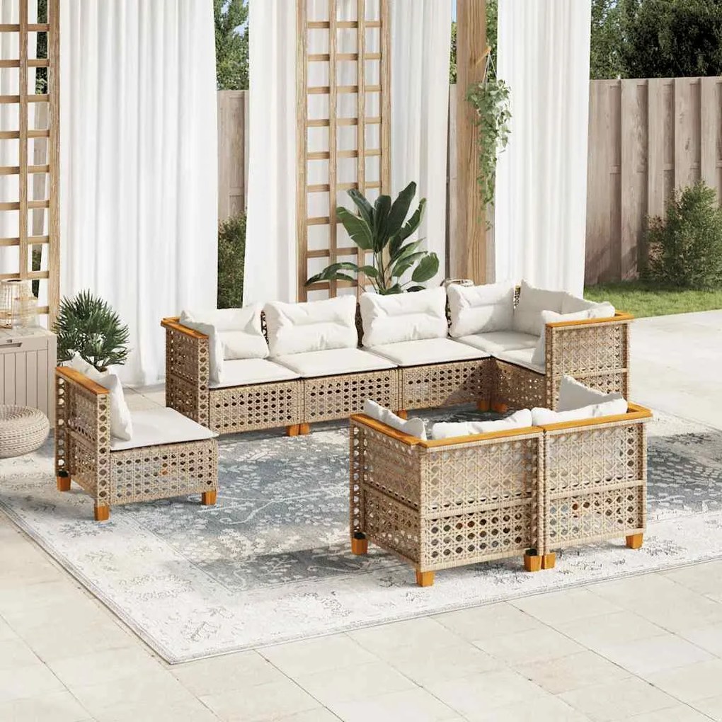 vidaXL Set canapele de grădină, 8 piese, cu perne, bej, poliratan