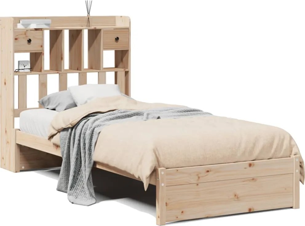 vidaXL Pat cu bibliotecă fără saltea, 90x190 cm, lemn masiv de pin