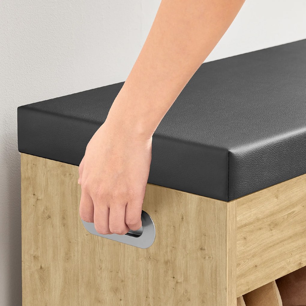 Suport incaltaminte cu banca si sezut negru din piele ecologica TAYLOR ARTISAN 80x30x44 cm