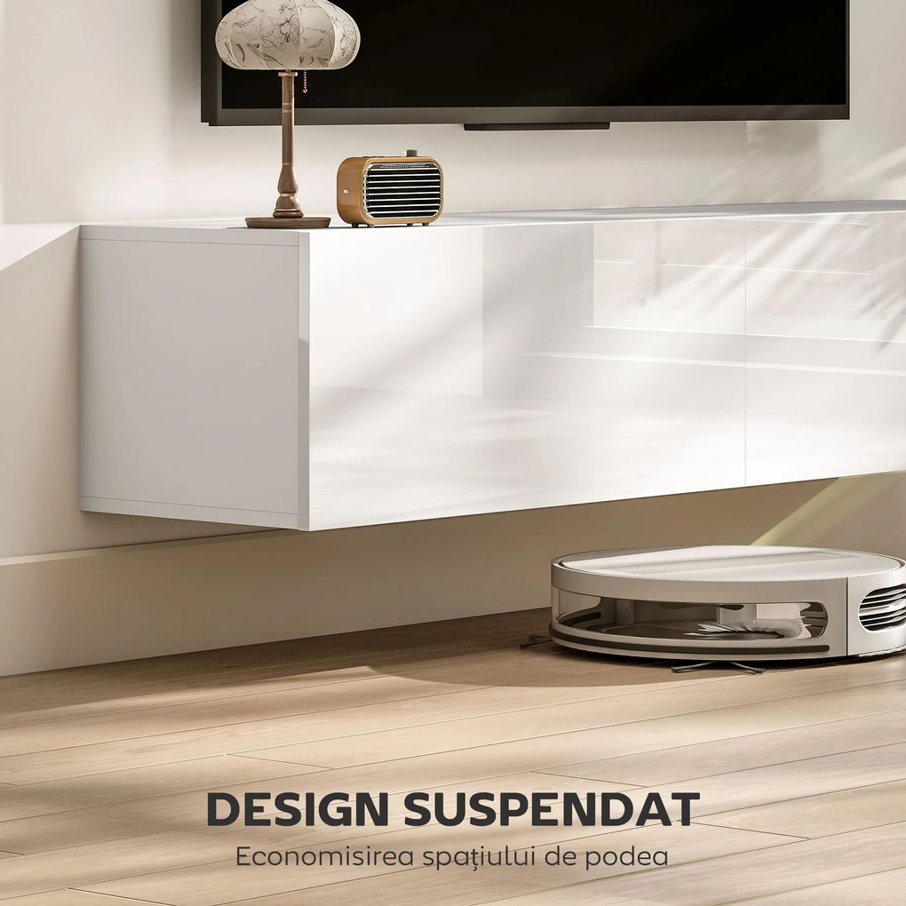 HOMCOM Dulap TV Suspendat pentru Televizoare de 45"-55"-65" cu 2 Dulapuri, Alb | Aosom Romania