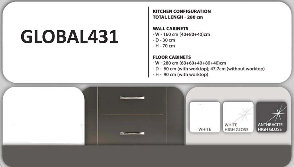 Bucatarie GLOBAL431 - alb+antracit
