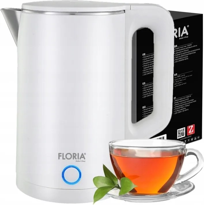 Fierbator electric Floria ZLN4920 Alb, putere 1500W, capacitate 2 litri, protectie la supraincalzire