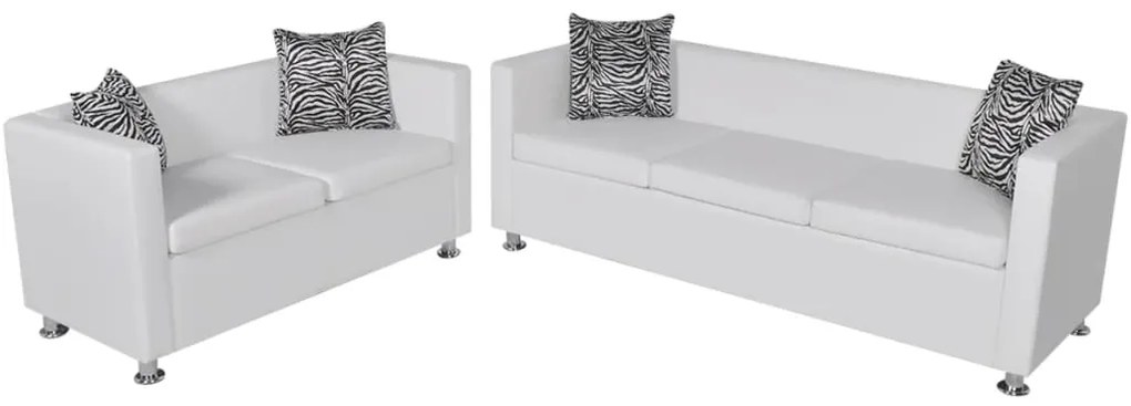vidaXL Set canapele 3 locuri și 2 locuri, alb, piele artificială