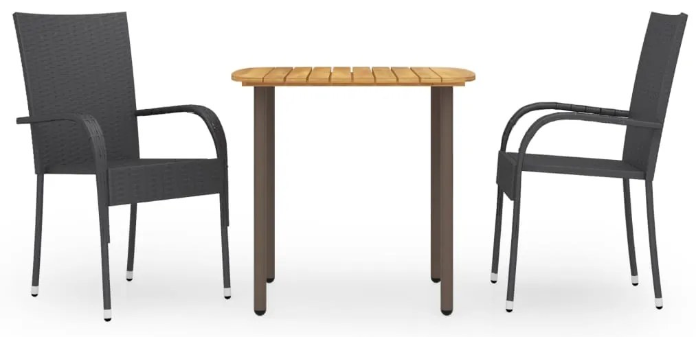 vidaXL Set mobilier de grădină, 3 piese, negru, poliratan