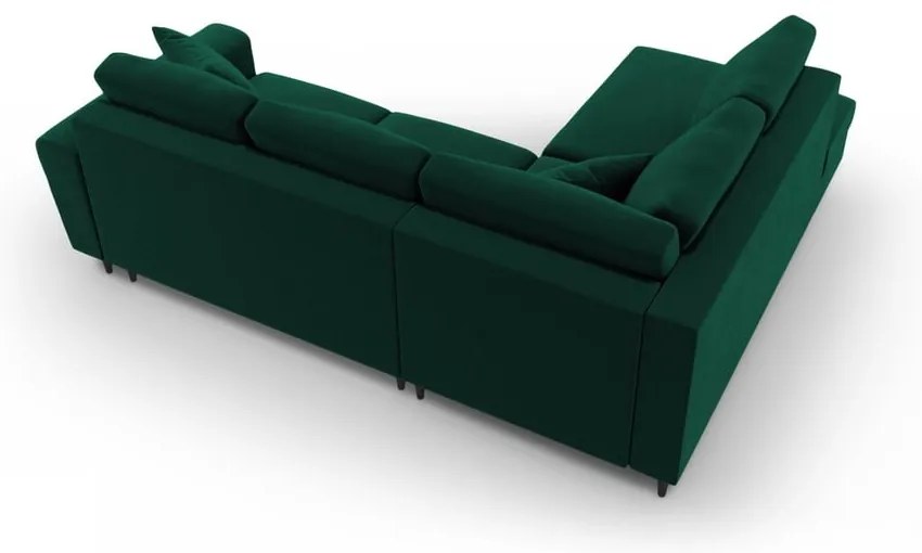 Colțar verde extensibil, cu spațiu de depozitare cu tapițerie din catifea (cu colț pe partea stângă-în formă de ”L”) Kyoto – Cosmopolitan Design