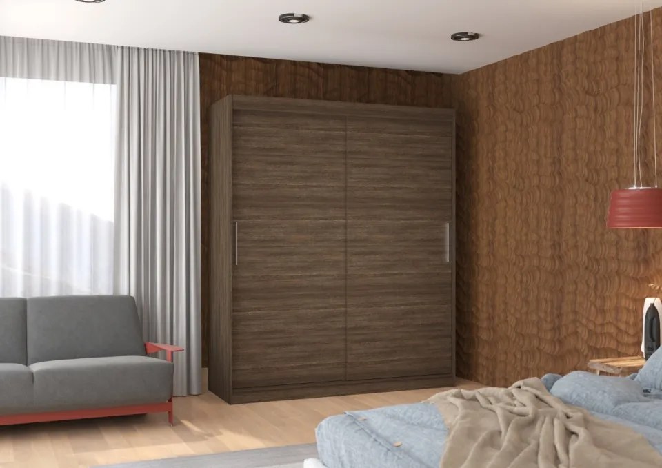 Dulap cu usi glisante 180x215 cm, Lincoln, ADRK Furniture (Culoare: Negru / Alb)