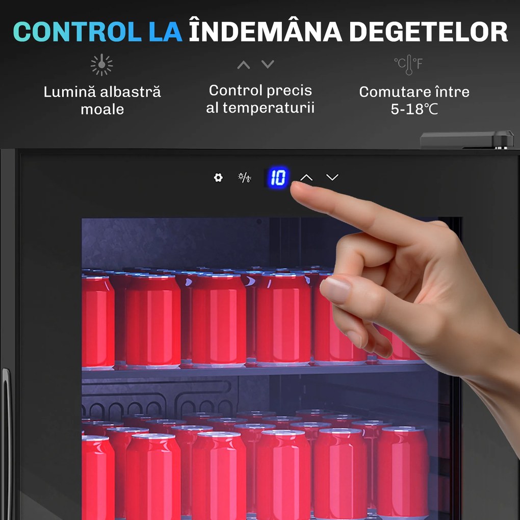 HOMCOM Vitrină Frigorifică pentru Vinuri 20 Sticle 92L, Temperatura Reglabilă 5-18℃, Frigider Vinuri Silențios cu Sticlă Anti-UV, Rafturi, Compresor, Display Touch și LED, Clasa G | Aosom Romania
