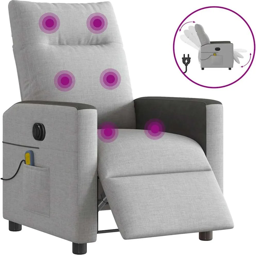 vidaXL Scaun reclinabil electric pentru masaj Cloud Grey Fabric