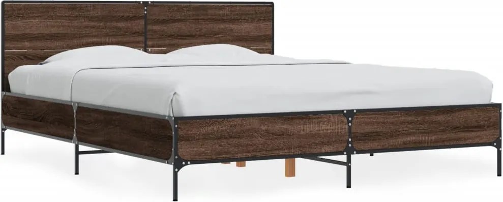 vidaXL Cadru de pat, stejar maro, 160x200 cm, lemn prelucrat și metal