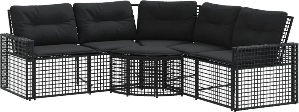 vidaXL Canapea de grădină cu perne/taburet, formă L, negru, poliratan