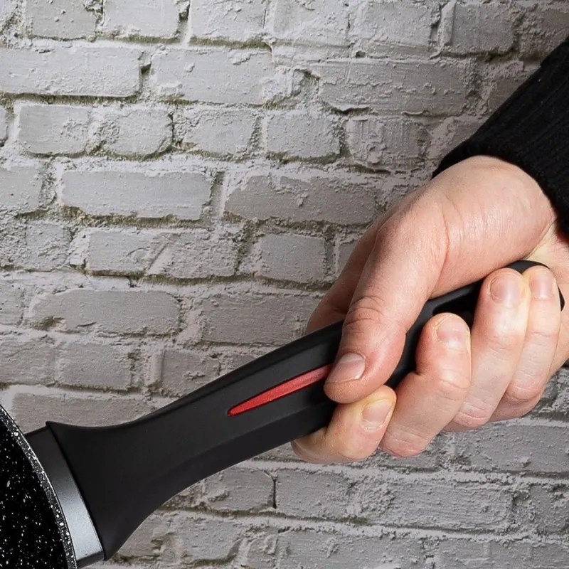 Tigaie grill Royalty Line FGN24, 24 cm, Finisaj marmura, Inductie, Negru