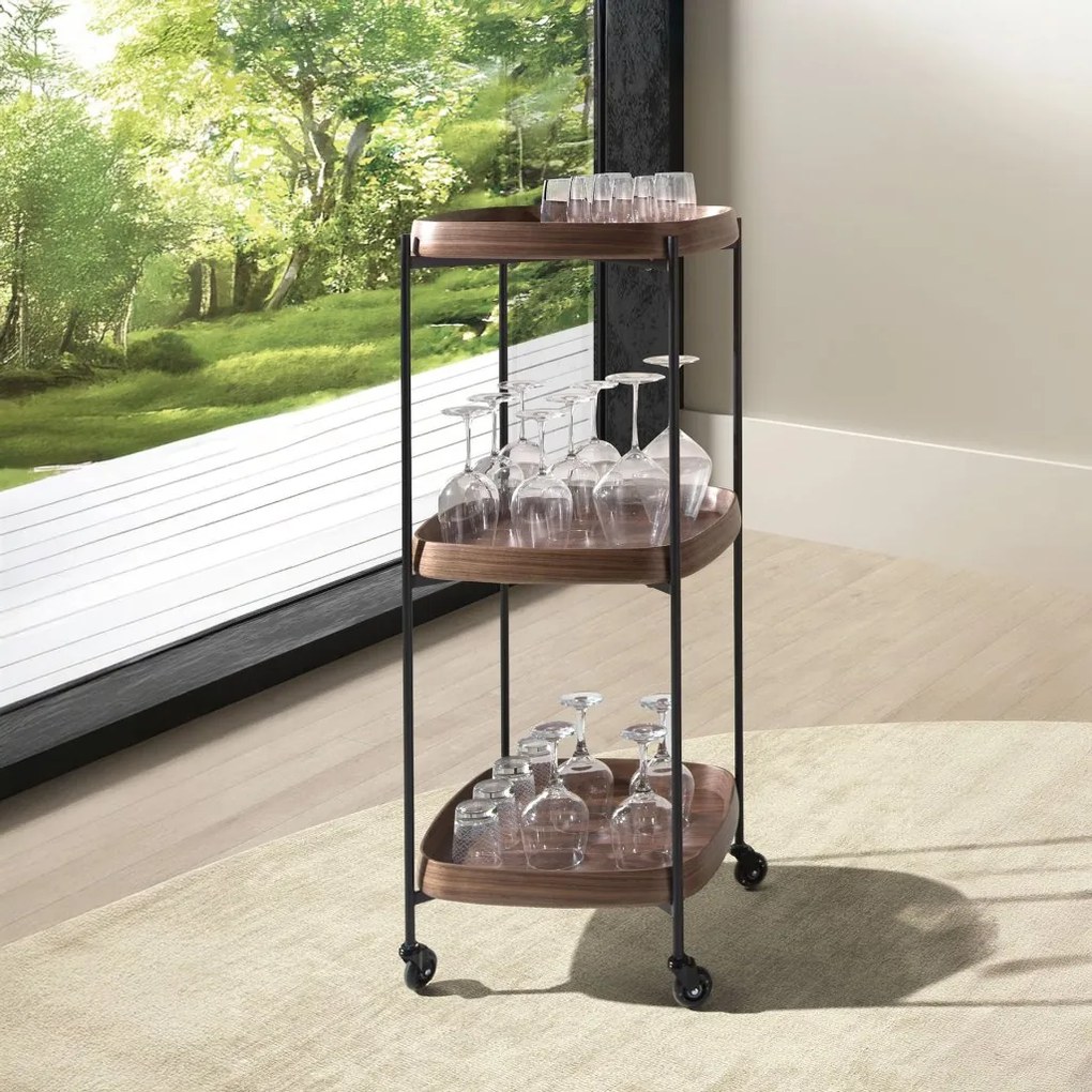 Gheridon, Mini Bar cu roti pentru bauturi si sticle Walnut