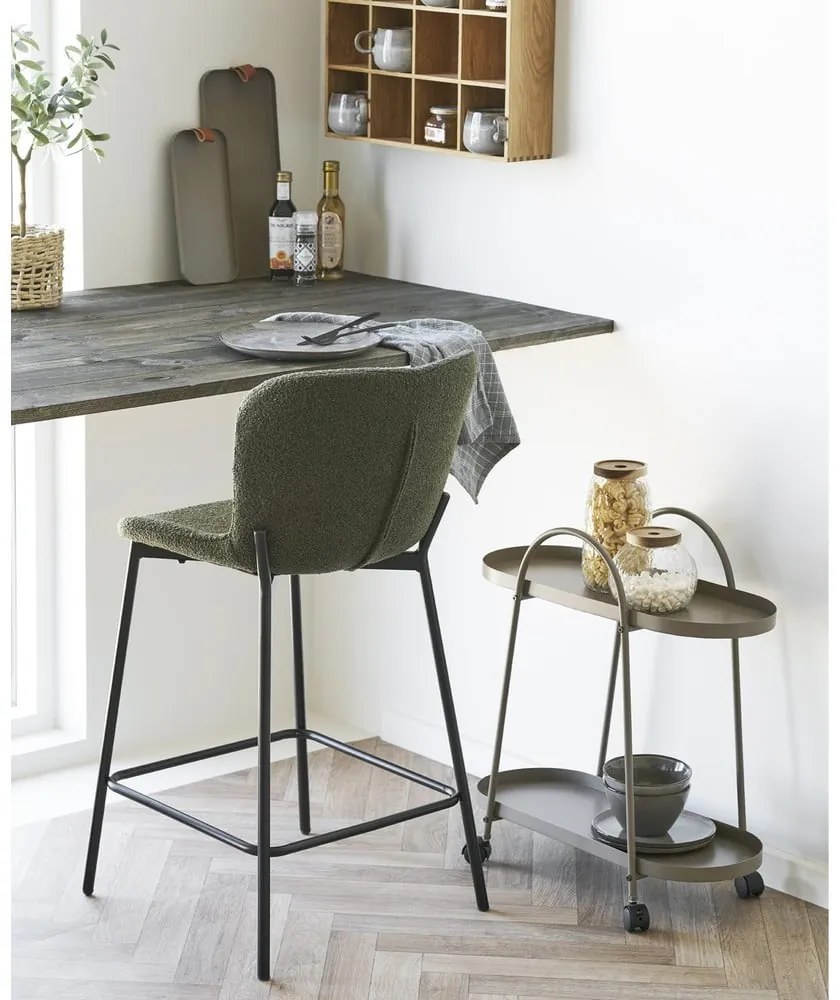 Scaun de bar verde închis tapițat (înălțime șezut 65 cm) Maceda – House Nordic