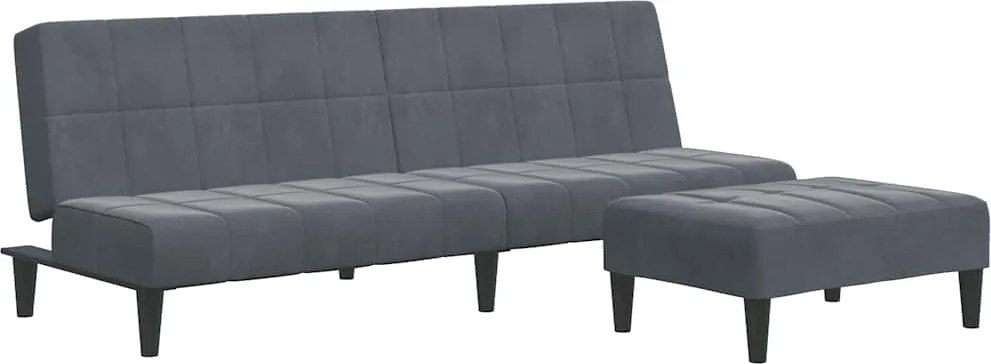 vidaXL Canapea extensibilă cu taburet, 2 locuri, gri închis, catifea