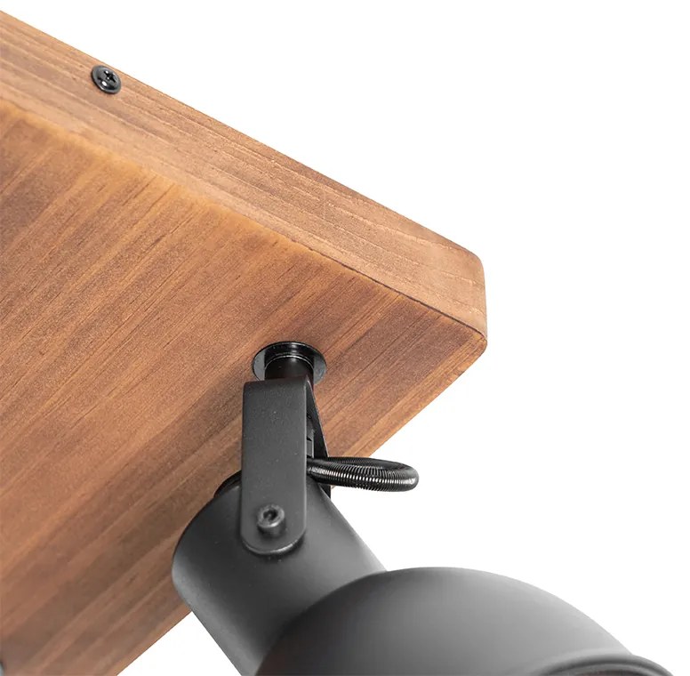 Proiector industrial negru cu lemn inclinabil cu 4 lumini - Tommy