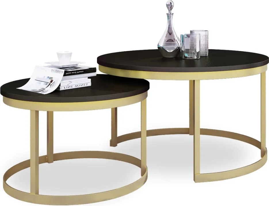 Măsuță de cafea 2in1 OKIN – 75x75x43 cm – Auriu / Negru