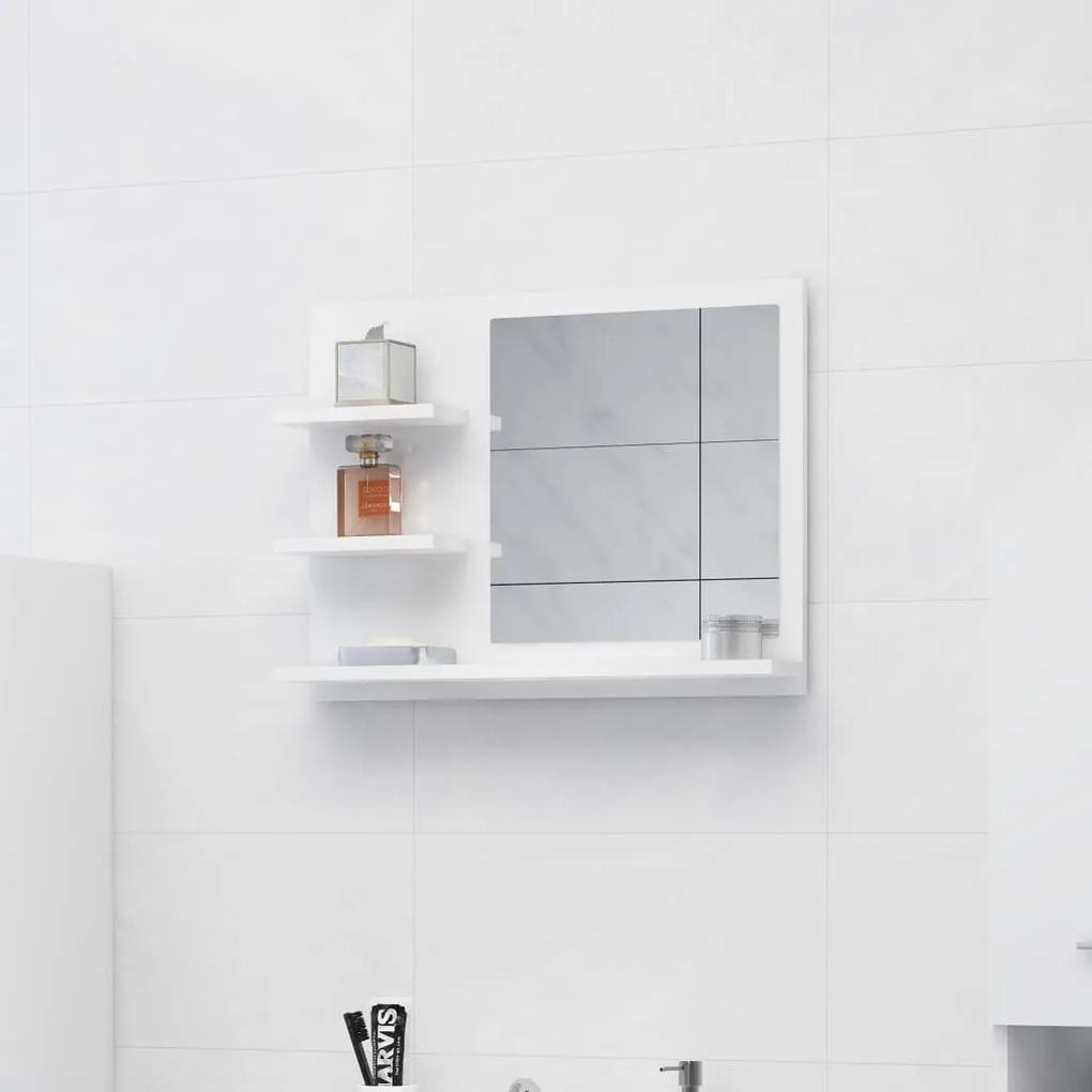 Oglinda de baie, alb extralucios, 60 x 10,5 x 45 cm, PAL