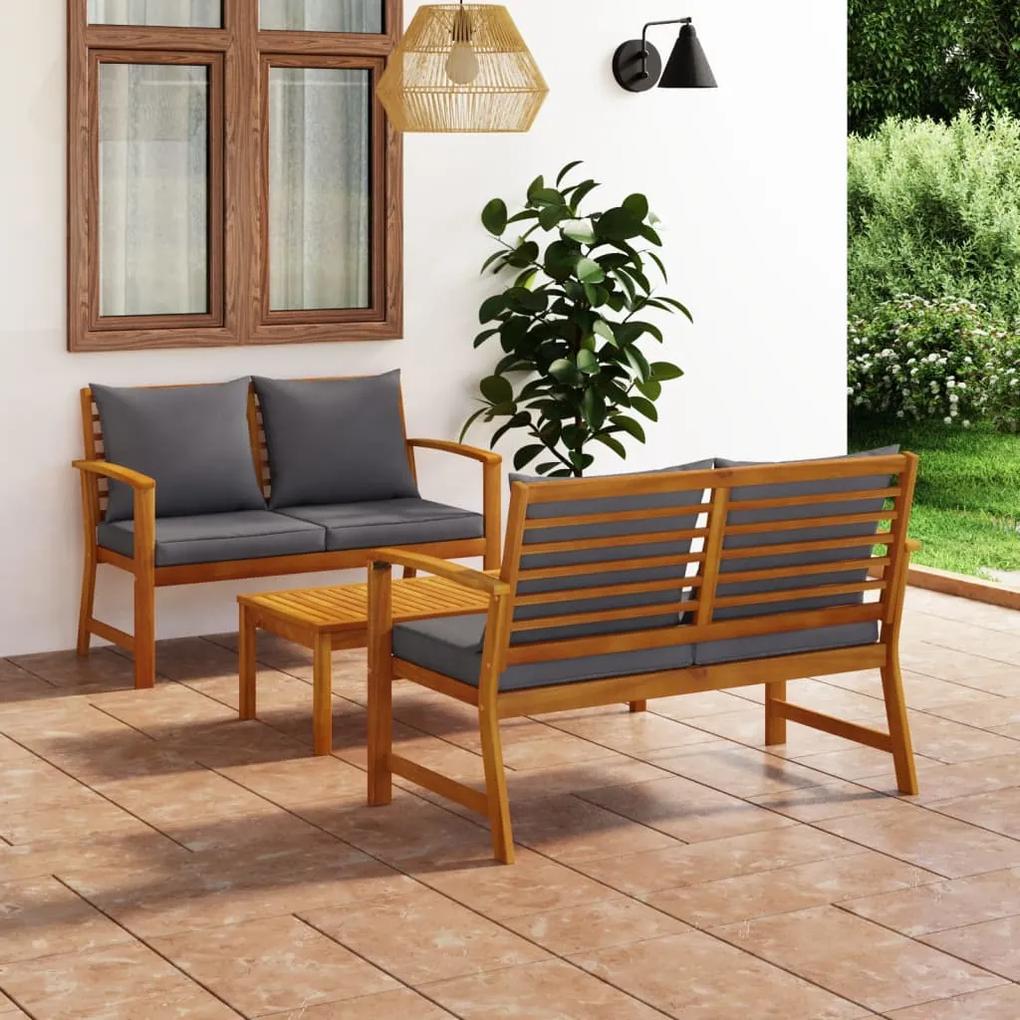 3057789 vidaXL Set mobilier de grădină cu perne, 3 piese, lemn masiv acacia