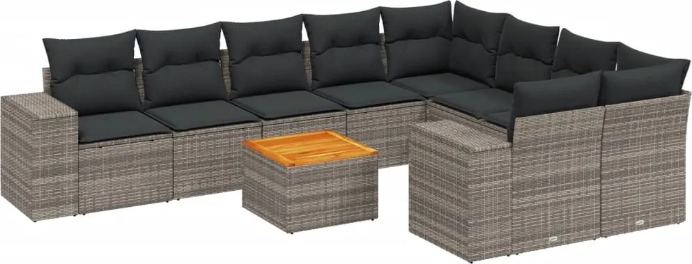 vidaXL Set mobilier de grădină cu perne, 10 piese, gri, poliratan