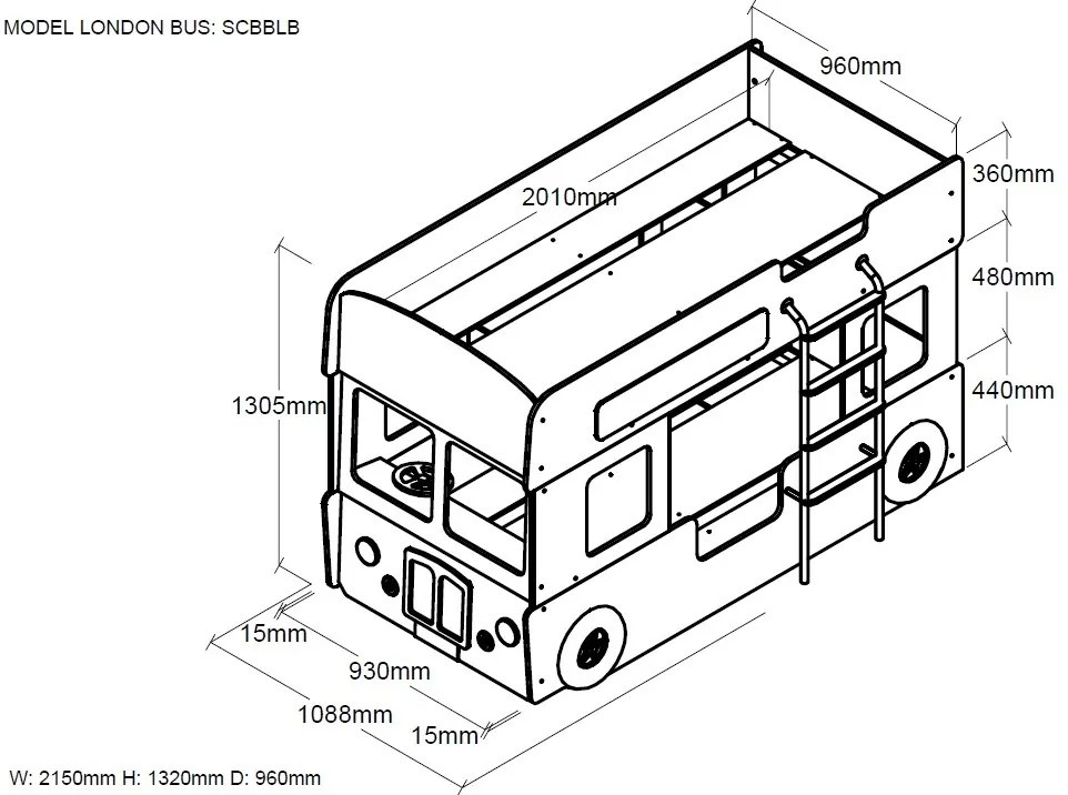 LONDEN BUS Pat copii supraetajat cu SALTEA PAT COPII.