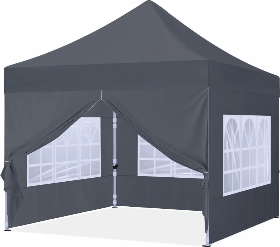 ABCCANOPY – Cort pliabil 3x3 m, înălțime reglabilă 3 trepte, pereți cu ferestre transparente, impermeabil, protecție împotriva zăpezii și ploii, Gri