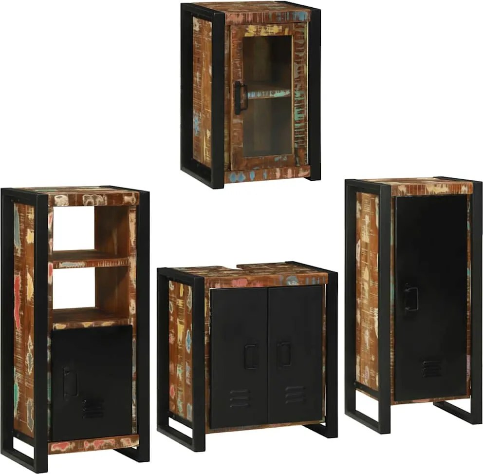 vidaXL Set de mobilier pentru baie cu raft 4 pcs Lemn recuperat solid