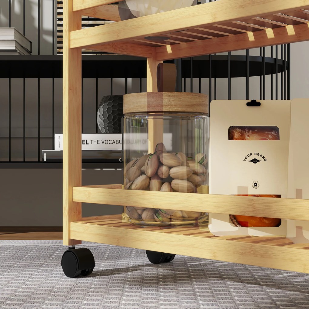 HOMCOM Cos de servit, 3 etaje, grinzi lamelare, protectie anti-cadere, bambus, 55 x 20 x 75 cm | Aosom Romania