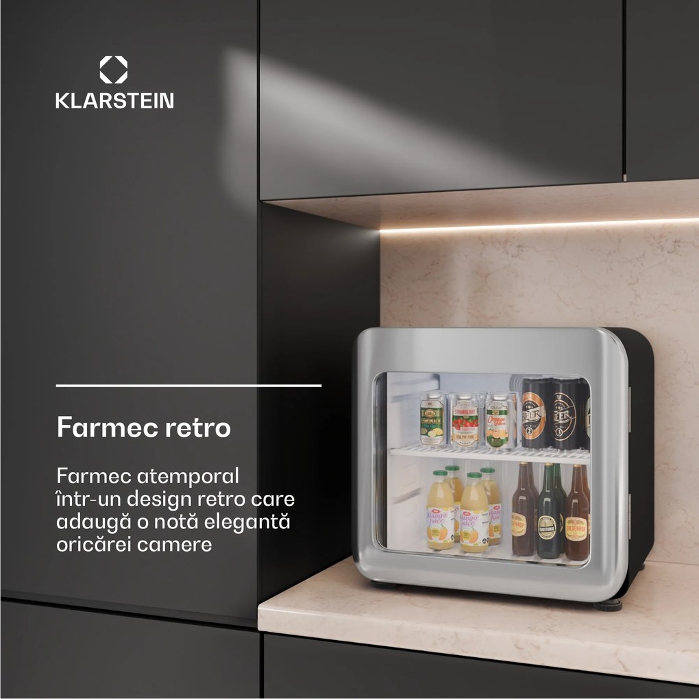Klarstein Audrey Evo frigider pentru băuturi, Design retro, Uși din sticlă, 46 L, Clasa energetică C