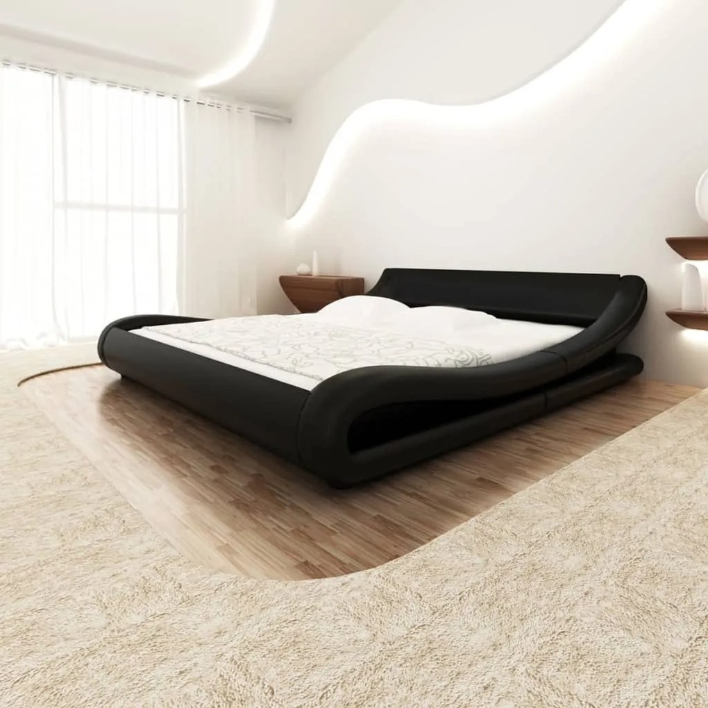 243144 vidaXL Cadru de pat ondulat, piele artificială, 180 x 200 cm, negru