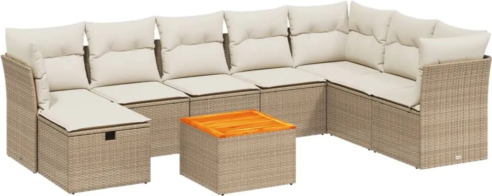 vidaXL Set canapele de grădină, 9 piese, cu perne, bej, poliratan