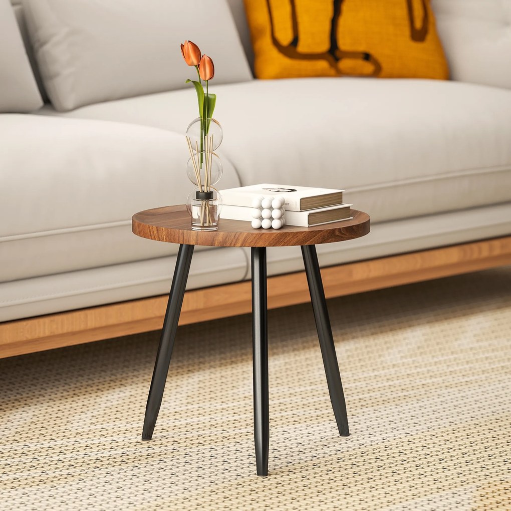 HOMCOM Masă de cafea rotundă pentru living, masă de cafea modernă cu cadru din oțel, pentru living, cameră, Ø 40 x 39 cm, lemn de nuc | Aosom Romania