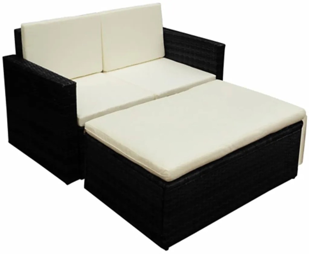 vidaXL Set mobilier de grădină cu perne, 2 piese, negru, poliratan