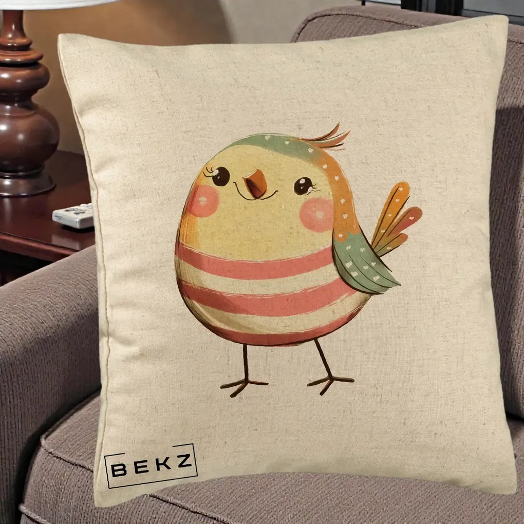 Perna Decorativa Pui Kawaii Pastel Dungat, 40x40 cm, Bej, Husa Detasabila, Perna Inclusa, BEKZ®