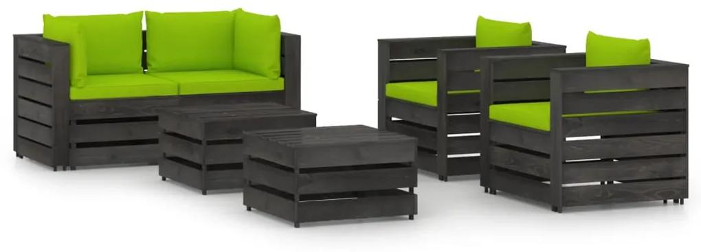 Set mobilier gradina cu perne, 6 piese, gri, lemn tratat bright green and grey, 6