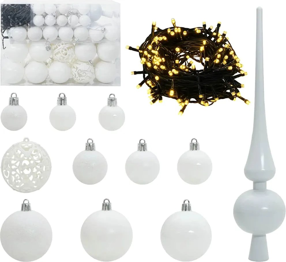 vidaXL Set de Globuri de Crăciun cu 150 LED 61 pcs Alb Plastic
