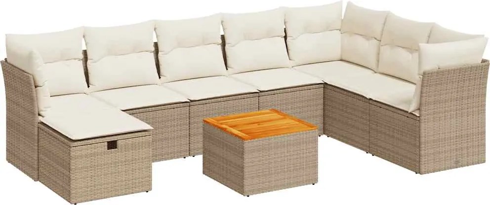 vidaXL Set canapele de grădină, 9 piese, cu perne, bej, poliratan