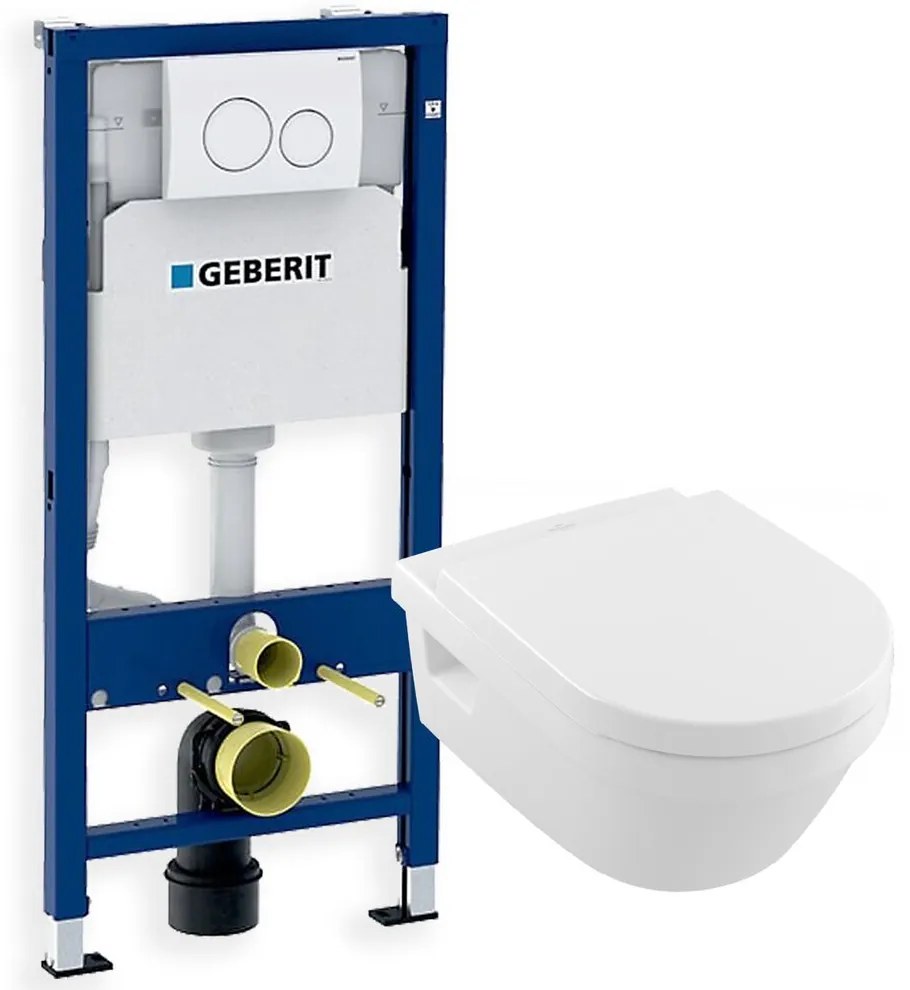 Set vas wc suspendat Villeroy&Boch Arhitectura cu capac si rezervor cu clapeta alba Geberit Delta