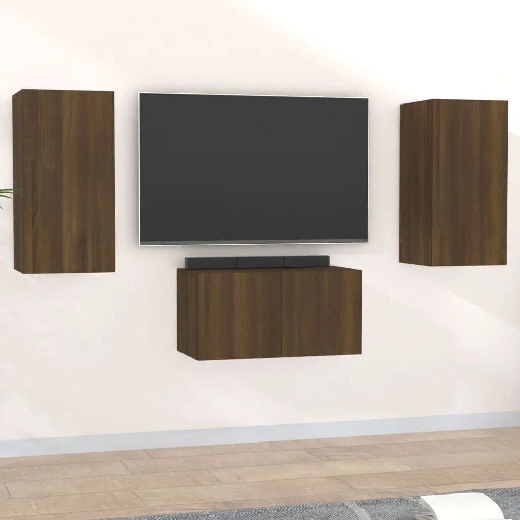 3120232 vidaXL Set dulap TV, 3 piese, stejar maro, lemn prelucrat