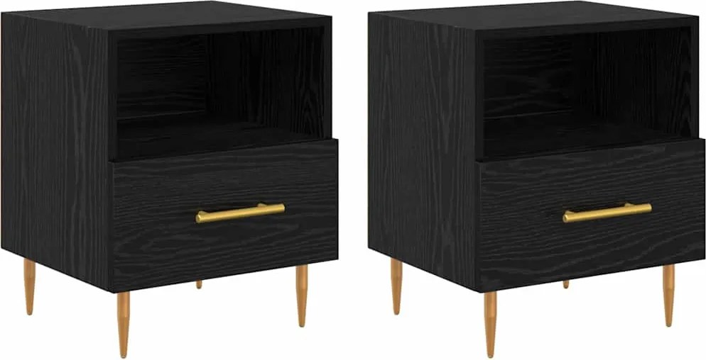 vidaXL Noptieră cu sertar 2 pcs Negru 40 x 35 x 47,5 cm Lemn compozit