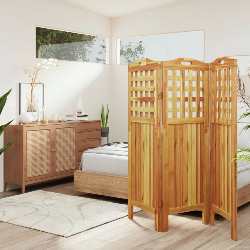 318546 vidaXL Paravan de cameră 3 panouri 121,5x2x115 cm lemn masiv de acacia