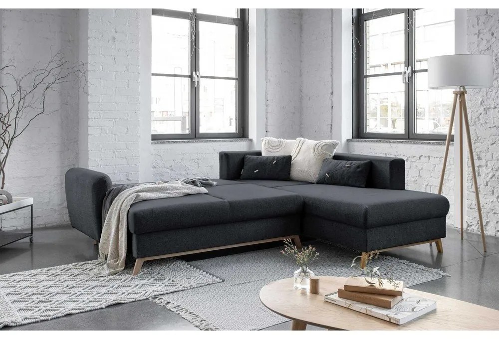 Colțar extensibil cu șezlong pe partea dreaptă Miuform Scandic Lagom L, gri închis